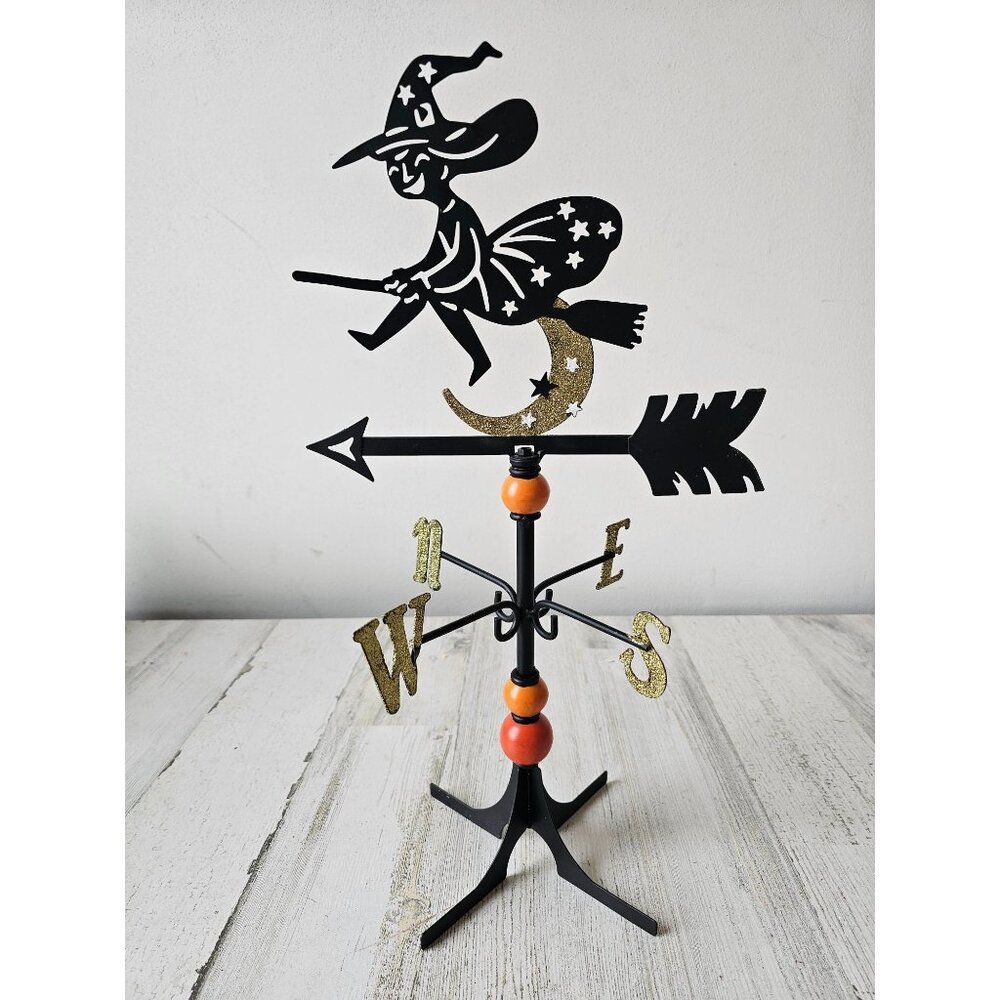 hyde eek Witch weathervane Halloween RARE metal glitter‎ sparkle gold decor